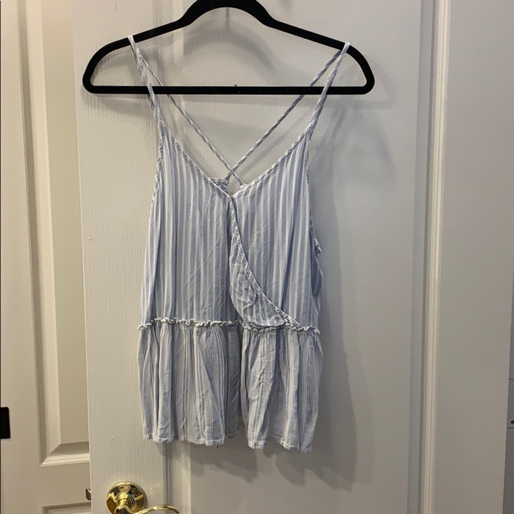 Blue and white striped baby doll tank